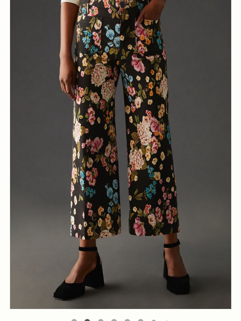 Maeve Colette Floral Wide-Leg Crop Pants - Black Multi